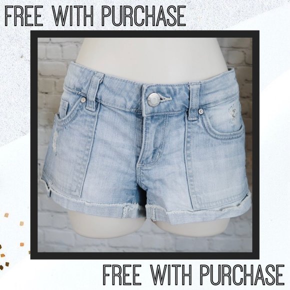 Washed Faded White Light Pastel Blue Jean Shorts - Picture 1 of 7